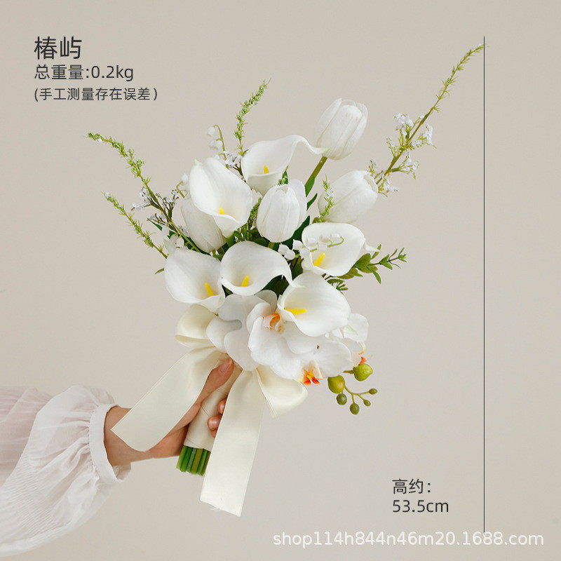 陌歌新娘手捧花仿真领证求婚把束高级感郁金香结婚马蹄莲花束道具