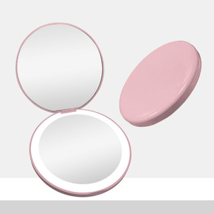 光折叠口袋化妆镜手持随身圆形补现货led补妆美容镜5x放大