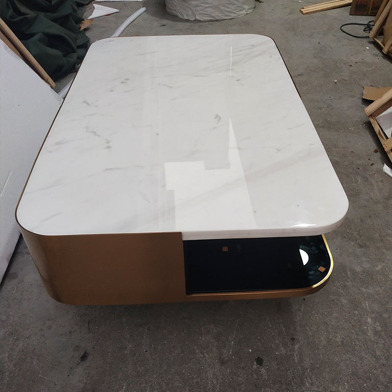 不锈钢大理石长方形茶几咖啡桌设计师客厅家用小户型双层现代简约