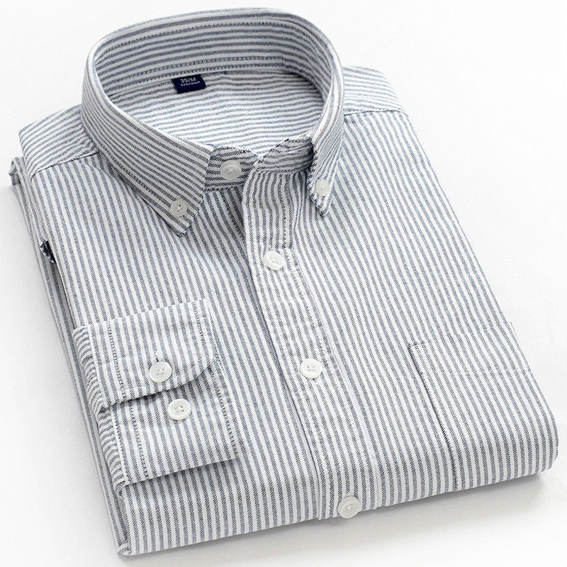 秋季浅灰色竖条纹衬衫男长袖潮流日系宽松百搭寸黑白细格纹衬