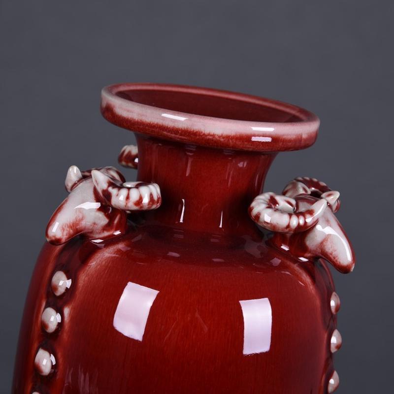 景德镇陶瓷钧瓷古典中式花瓶冰裂家居摆设三阳开泰工艺品花瓶批发