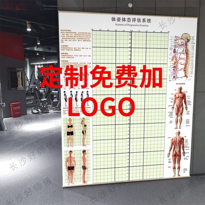 现货挂式体态评估图 瑜伽姿态人体体态评估图健身姿势对比图定制