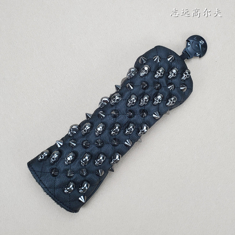 个性骷髅头尖钉通用高尔夫球木杆套杆头套铆钉球套套头帽保护套