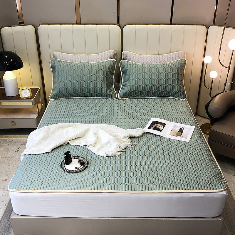 i9ek夏季60支天丝可水洗乳胶凉席三件套缝0.5cm绗纯色包边凉感空