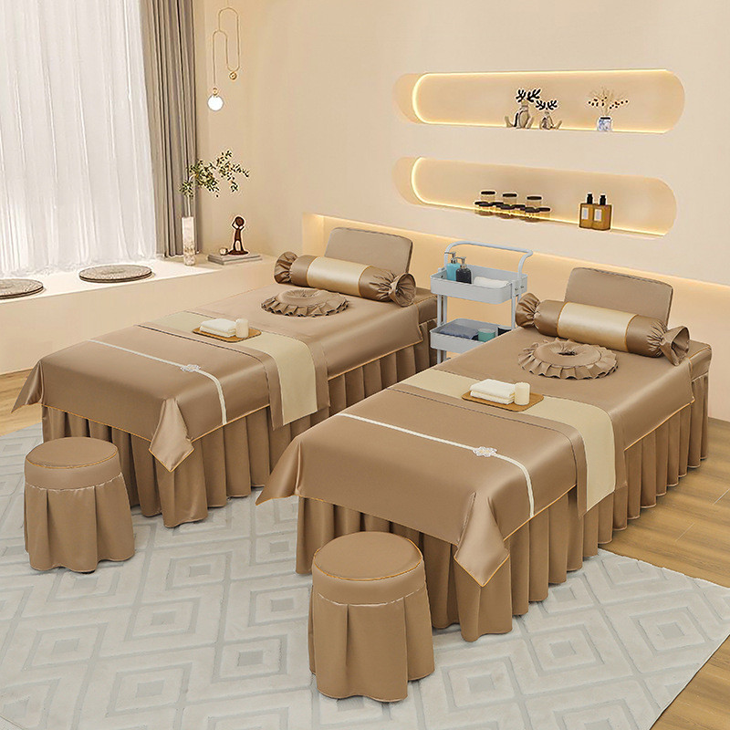 欧式冰丝美容床罩四件套纯色美容院新款按摩理疗洗头床套可订其他