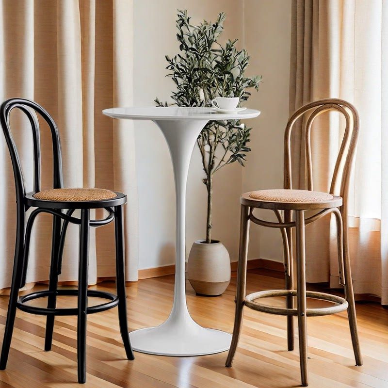 复古实木曲木靠背北欧休闲酒吧台椅藤编现代简约高脚椅子索奈特椅