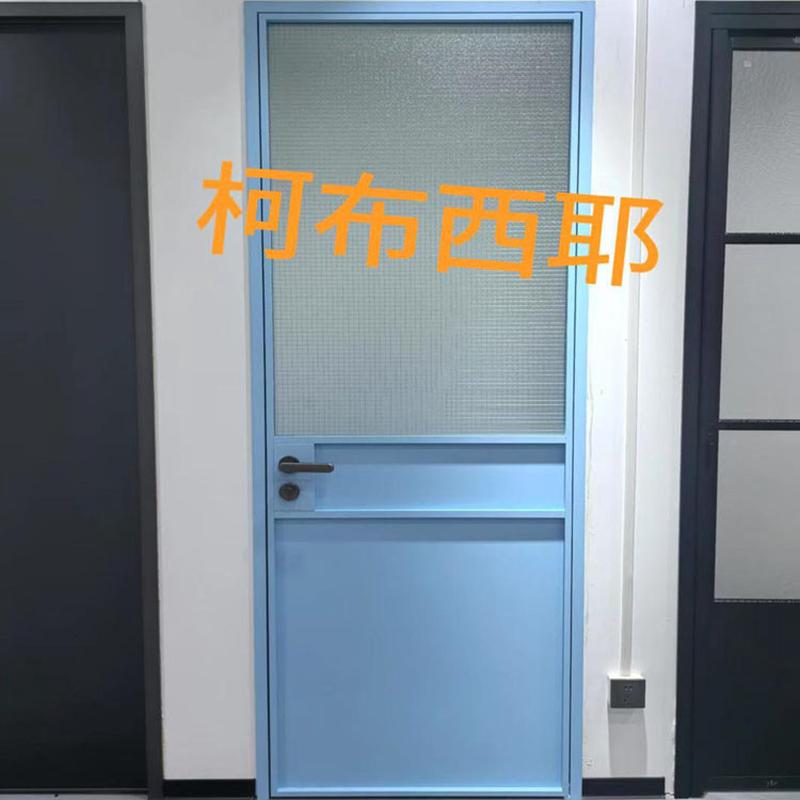 蓝色复古法式老钢窗卫生间平开门香梨压花铁丝玻璃厨房夹丝玻璃门