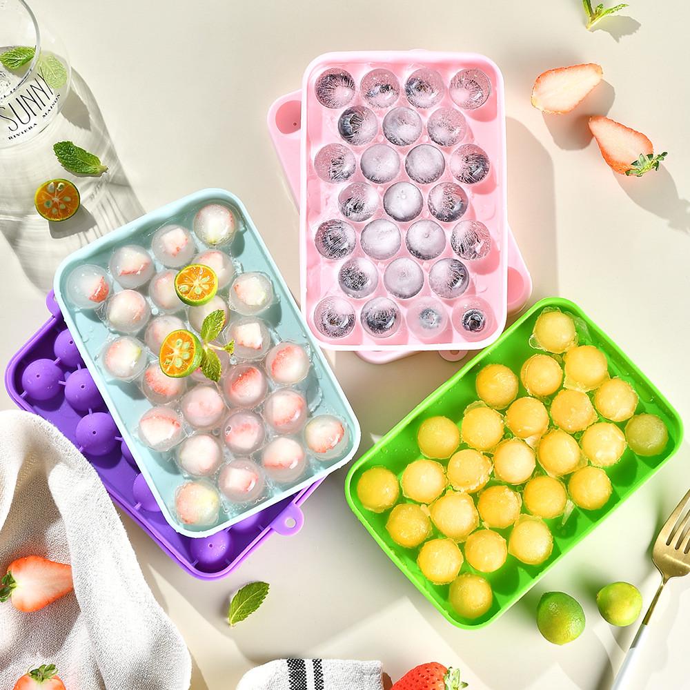 新品硅胶冰格圆球25格 带盖水果冰块模具硅胶制储冰盒易脱模