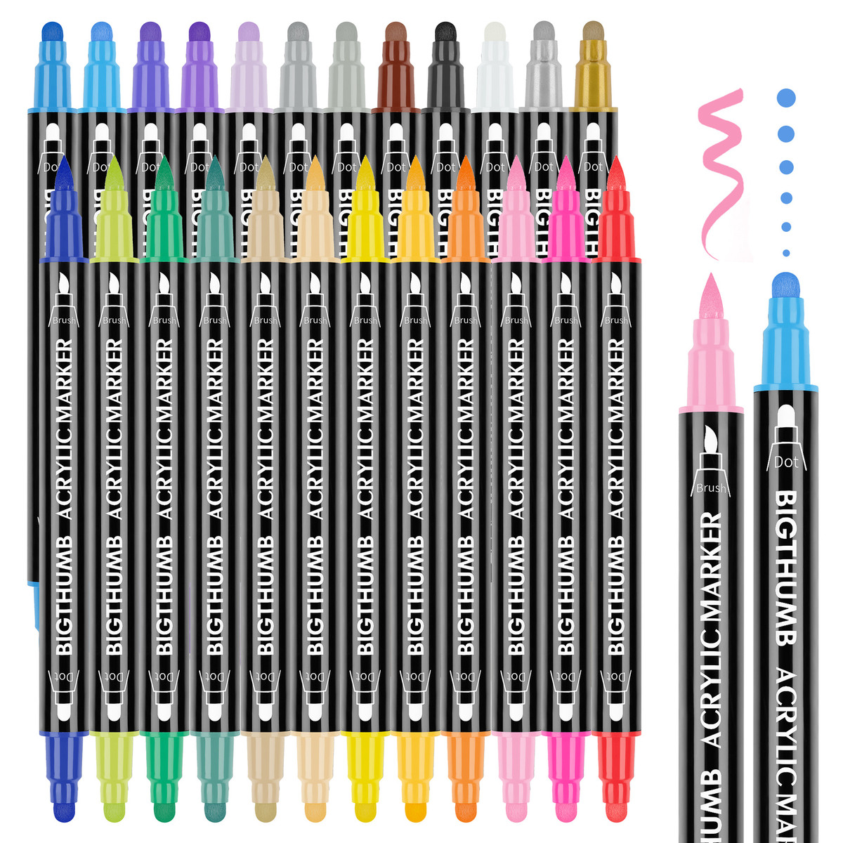 丙烯软头马克笔双头记号笔美术diy丙烯马克填色记号笔绘画点点笔