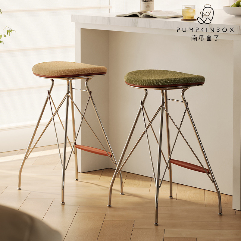 中古吧台椅网红餐厅设计师软包吧凳咖啡厅复古铁艺极简休闲高脚椅