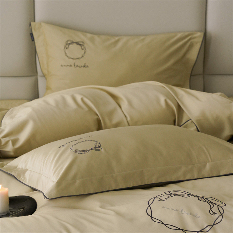 北欧全棉100支加厚公主风蝴蝶结花环刺绣长绒棉四件套绗缝床盖1.8