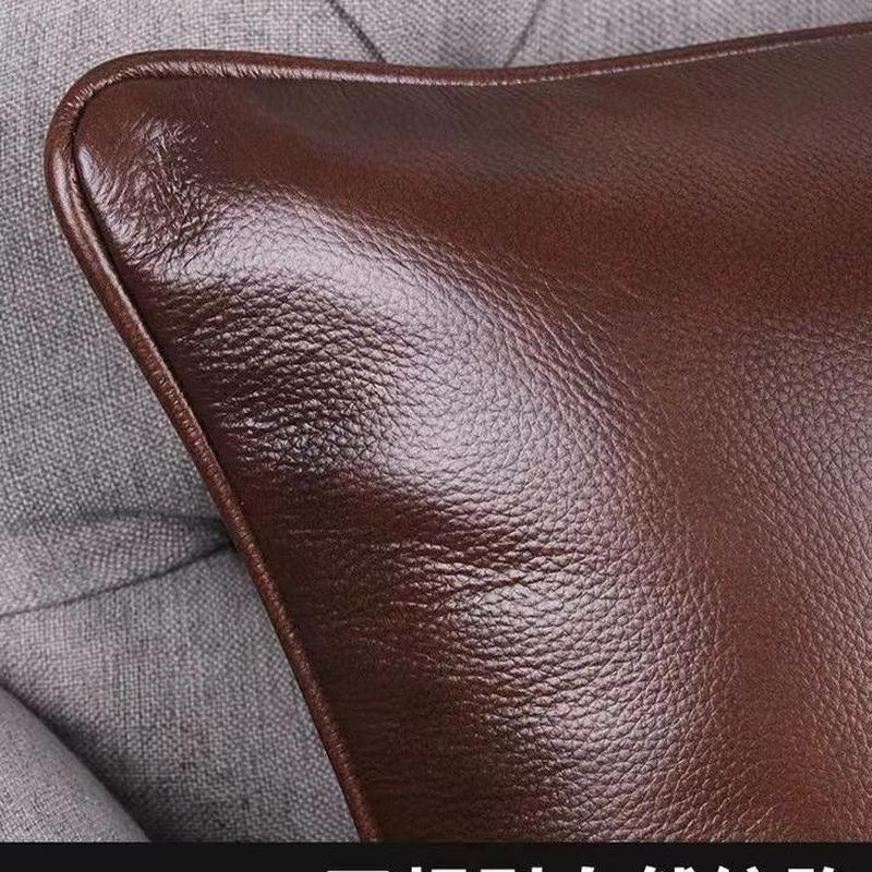 美式现代简约高棕色真头层牛皮方形抱枕套客厅车用橙沙发靠垫