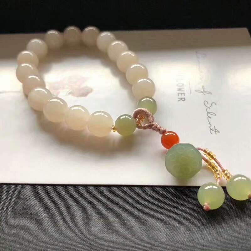 和田玉藕粉色手链浅粉色手串莲蓬吉祥如意女生款送女友送闺蜜礼物