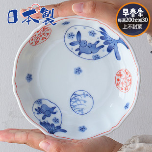 日本进口蓝凛堂陶瓷盘日式釉下彩青花赤绘甜品盘子沙拉水果吐骨碟