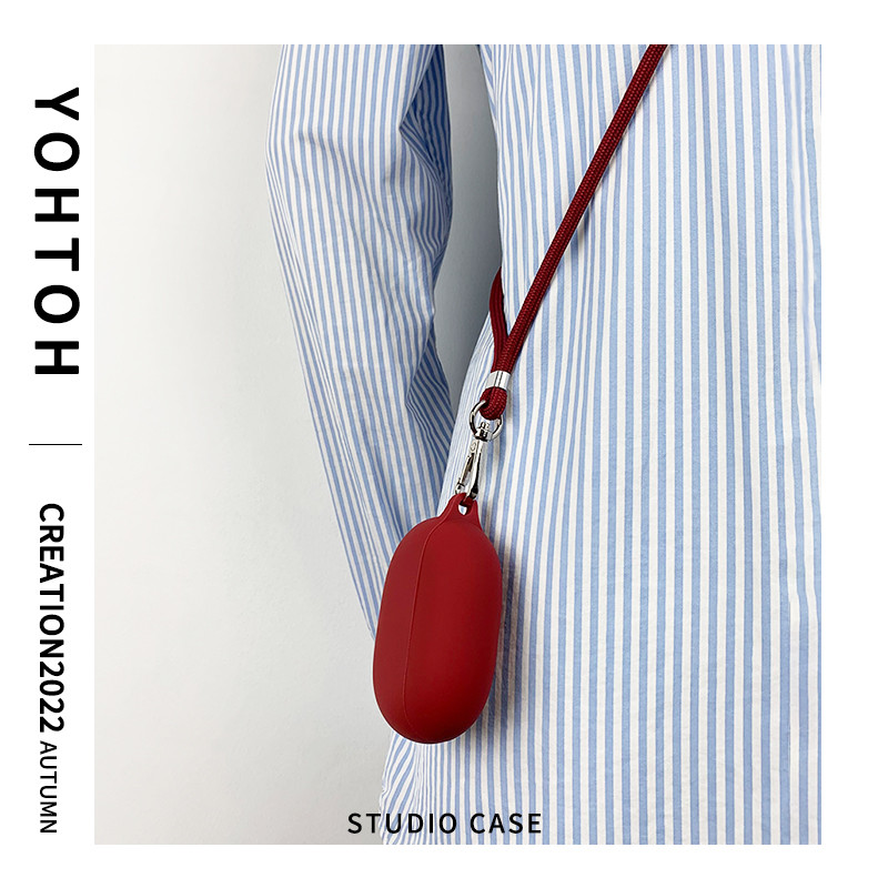 适用于魔音BeatsStudio Buds保护套斜挎挂脖连体BeatsStudioBuds耳机挂绳酒红色降噪豆Buds Solo硅胶壳蓝色