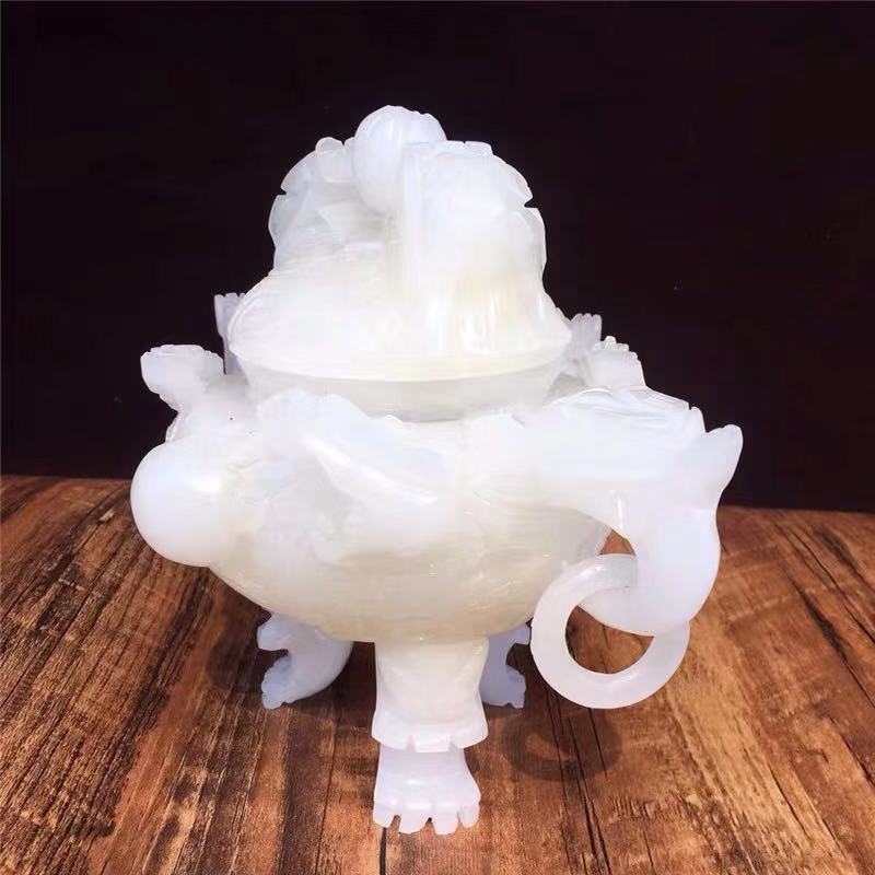 玉器香炉阿富汗玉貔貅香炉摆件白玉玉石工艺品摆件