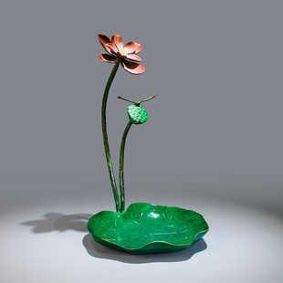 金铜岁月黄铜荷花摆件家居客厅餐桌茶桌客厅雕塑工艺品摆件批发