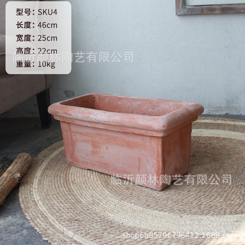 长条盆长盆方形红陶盆种菜盆美式花箱小号橄榄外贸花槽陶盆罗马风