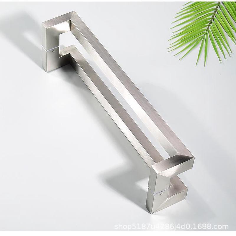 不锈钢拉手方管双弯门把手亚黑拉丝玫瑰金黑钛金有框门玻璃门拉手