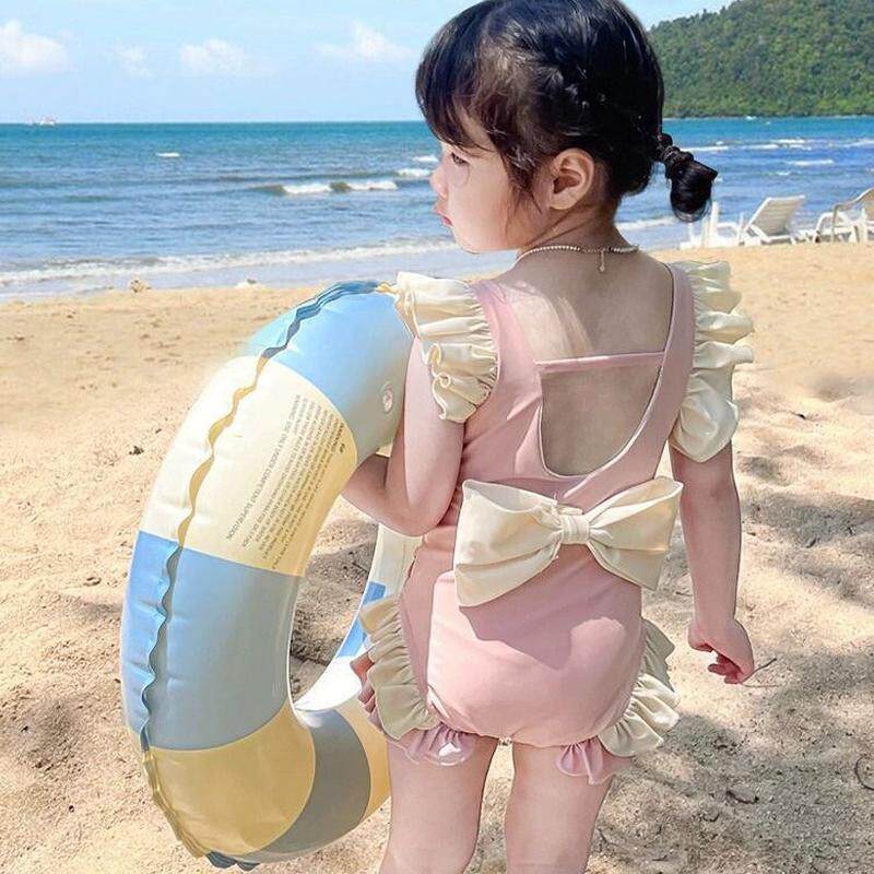 女童泳衣新款中小儿童速干比基尼连体泳装甜美蝴蝶结游泳衣小厂家