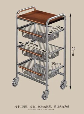 果蔬小推车客厅零食置物架落地移动厨房中古篮多功能家用收纳柜子