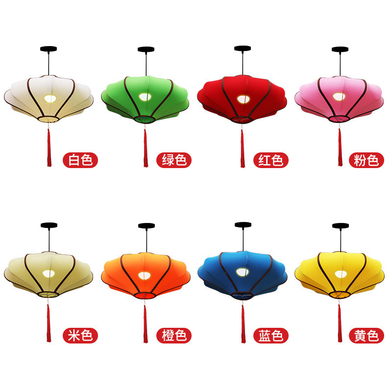 新款现代新中式布艺吊灯客厅酒店餐厅火锅店别墅中国风仿古红灯笼