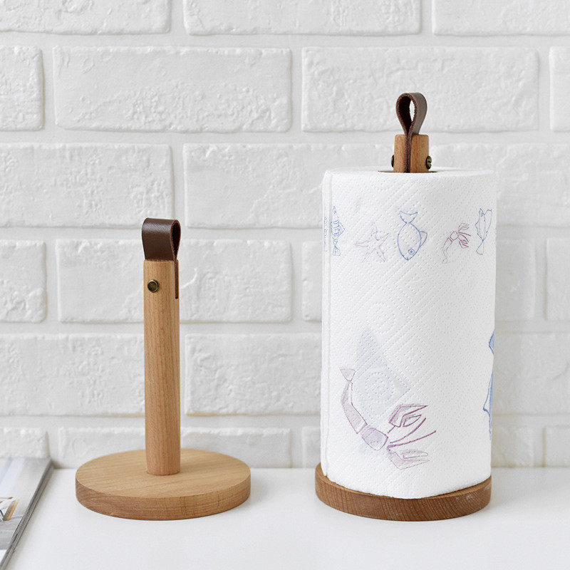北欧风实木制吸油卷纸架厨房纸巾架立式免打孔桌面懒人抹布线赢朔