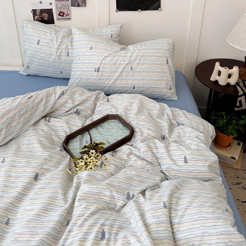双层纱碎花抖音爆款印花被套学生宿舍ins清新四件套床上用品床单