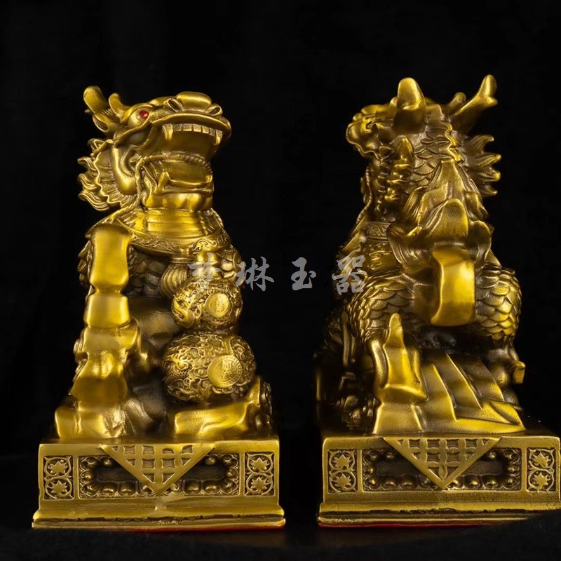纯铜黄铜精工飞天麒麟招财纳福葫芦麒麟玄关家居办公室摆件一对
