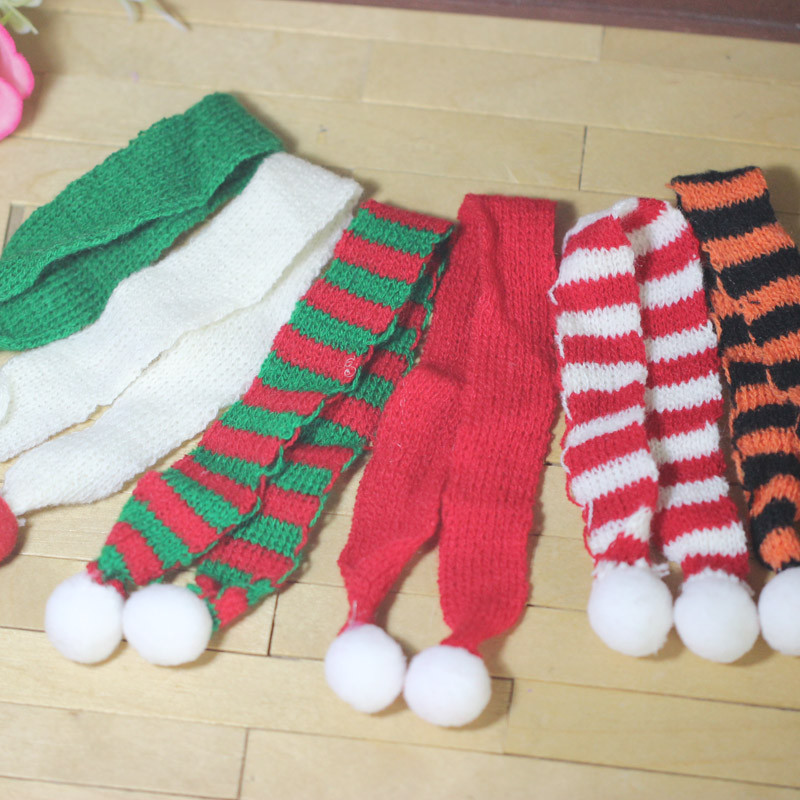 17款圣诞节毛线绒球条纹围巾 红色纯色 6分BJD娃娃YOSD 围脖痛包