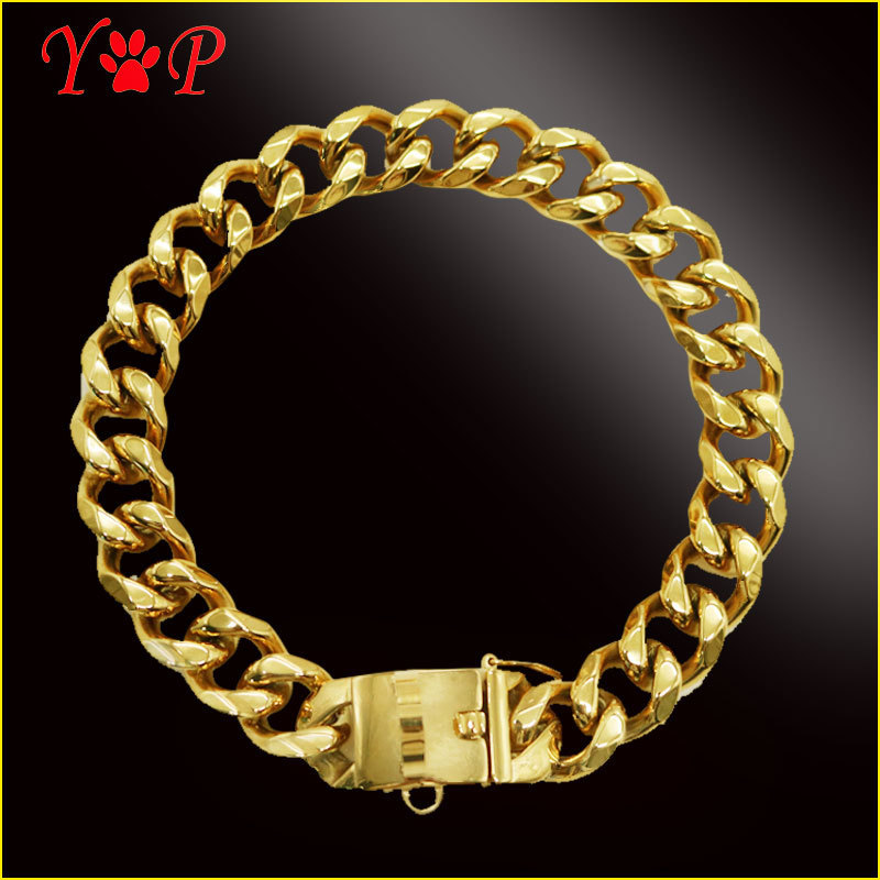 不锈钢宠物P链脖圈 19MM狗链两面磨 全焊口抛光铸造扣头插扣