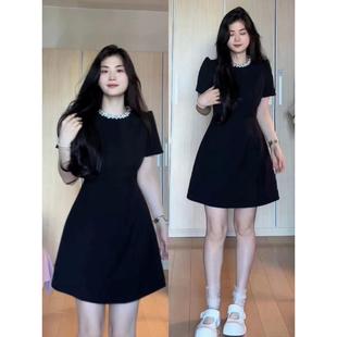 大码 收腰显瘦A字短裙微胖MM黑色赫本风气质裙子 法式 连衣裙女夏季