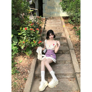 高货速发法式 高级感气质收腰显瘦小 甜美小飞袖 针织连衣裙子女夏季