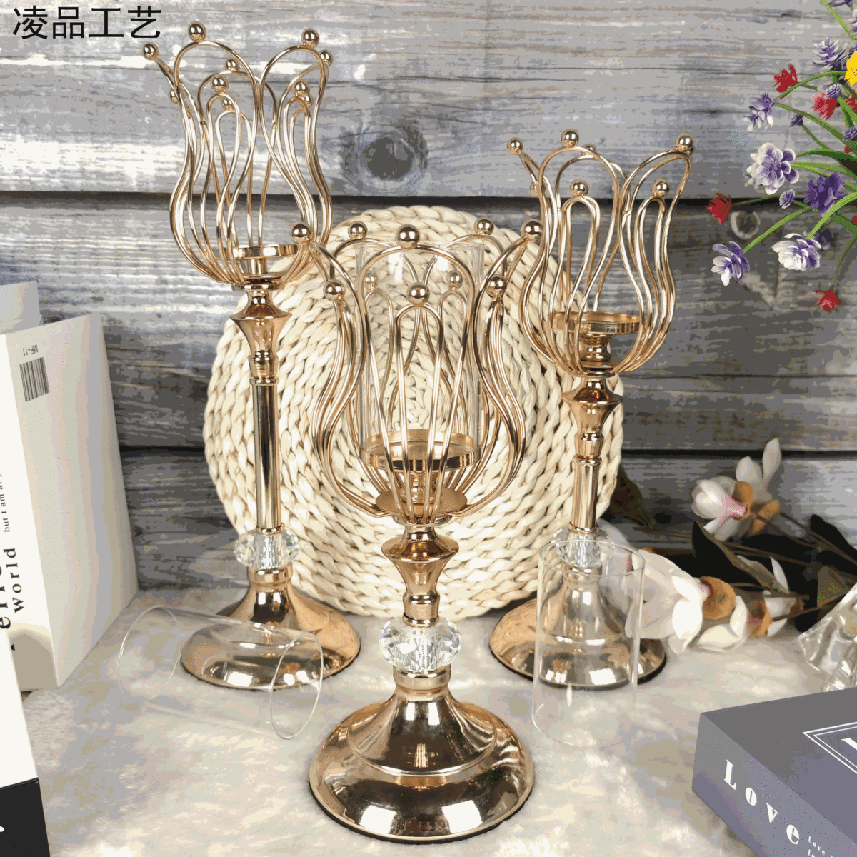 厂家直供客厅电镀铁艺烛台水晶蜡烛台金色餐桌玄关百搭装饰,家居饰品,装饰摆件,淘宝优惠券,粉丝福利购,淘宝优惠卷