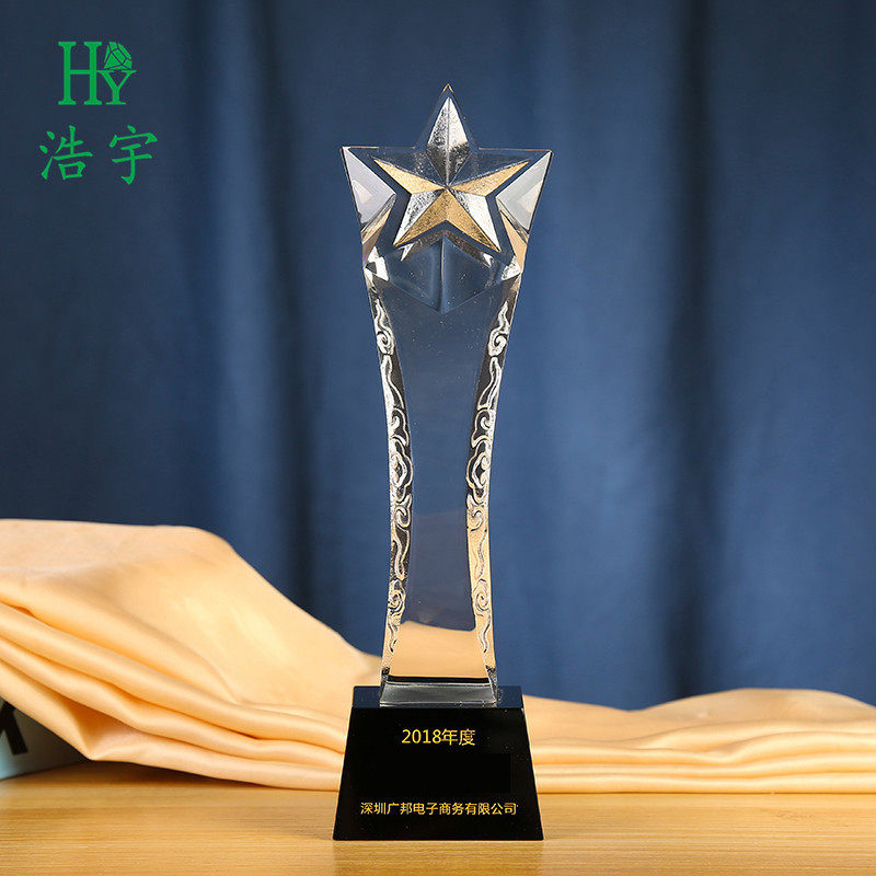 创意比赛星星奖杯定制 活动水晶奖牌定做四方扭柱纪念品厂家批发
