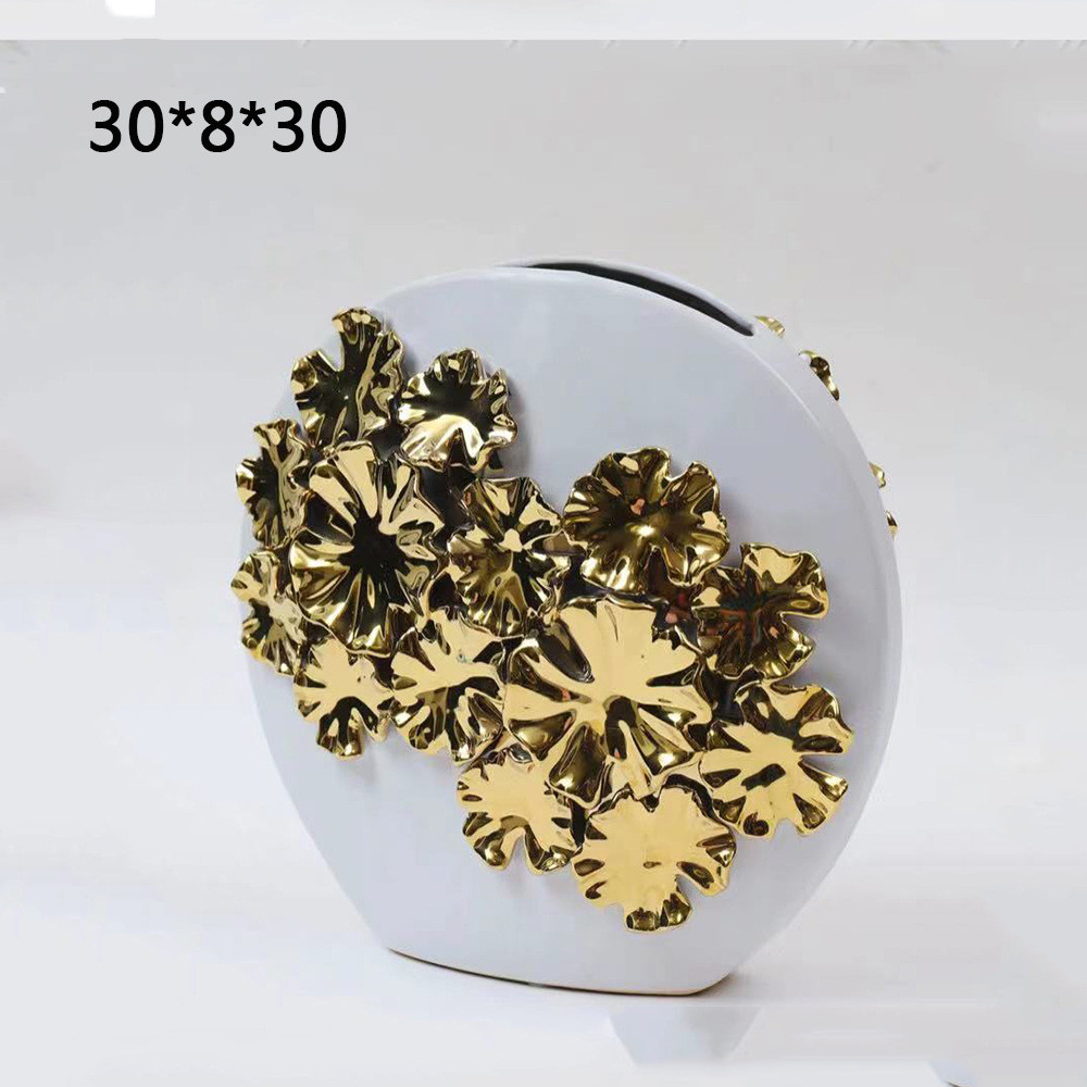 跨境出口欧式轻奢电镀金银色陶瓷花瓶工艺品家居花店储存罐摆件
