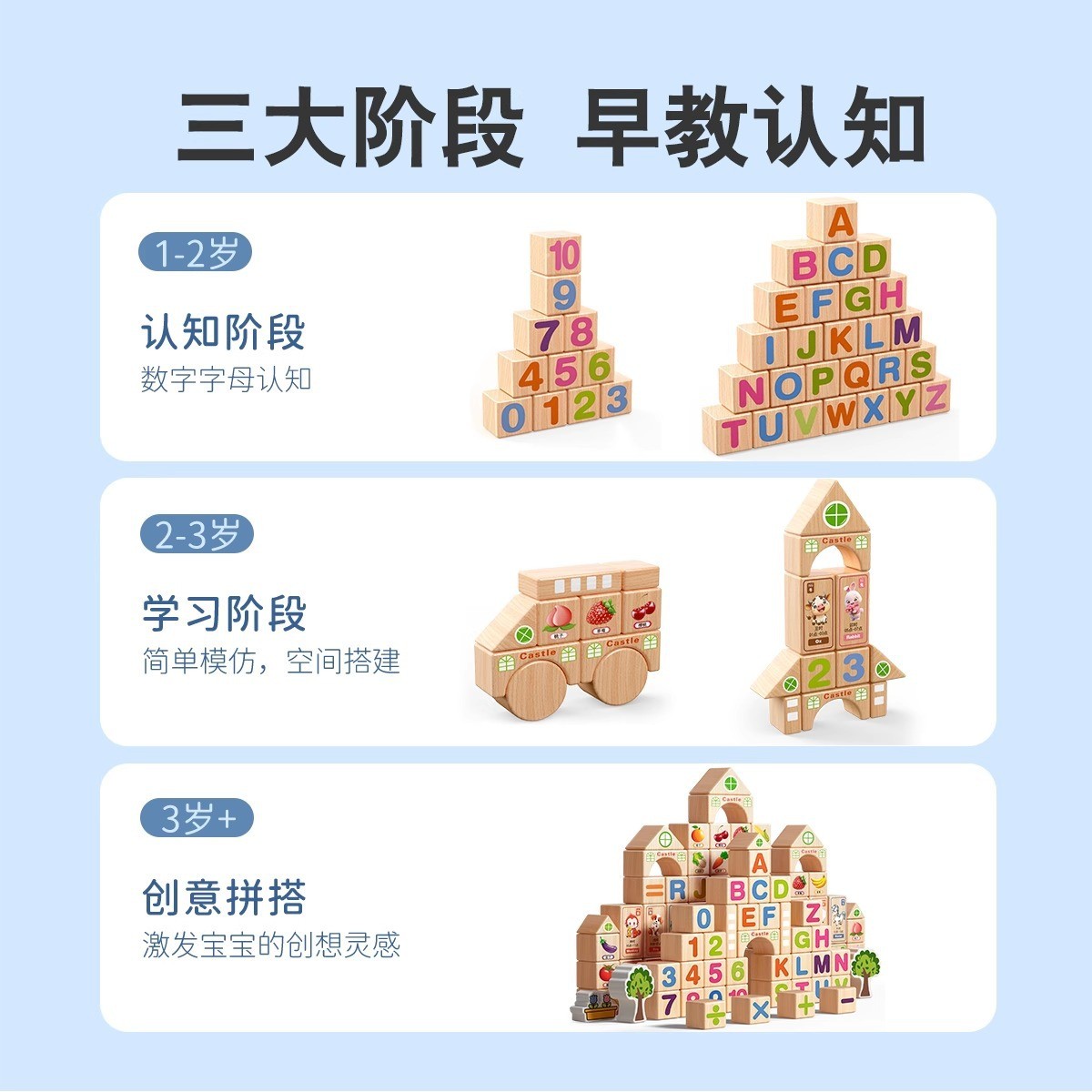 儿童益智动脑开发智力大颗粒实木积木男孩女孩3到6岁拼装搭建玩具