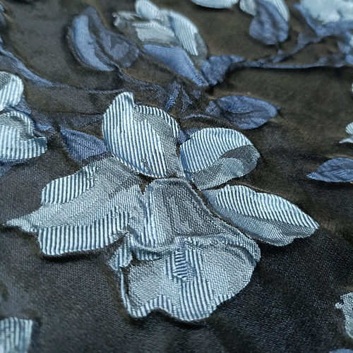 蓝色浮雕植物花朵色织裙装套装裤装复古提花布服装设计师包包面料