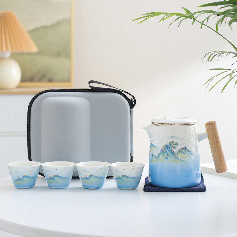 功夫茶具旅行便携式小套装户外野营一壶四杯泡茶壶茶杯伴手礼品