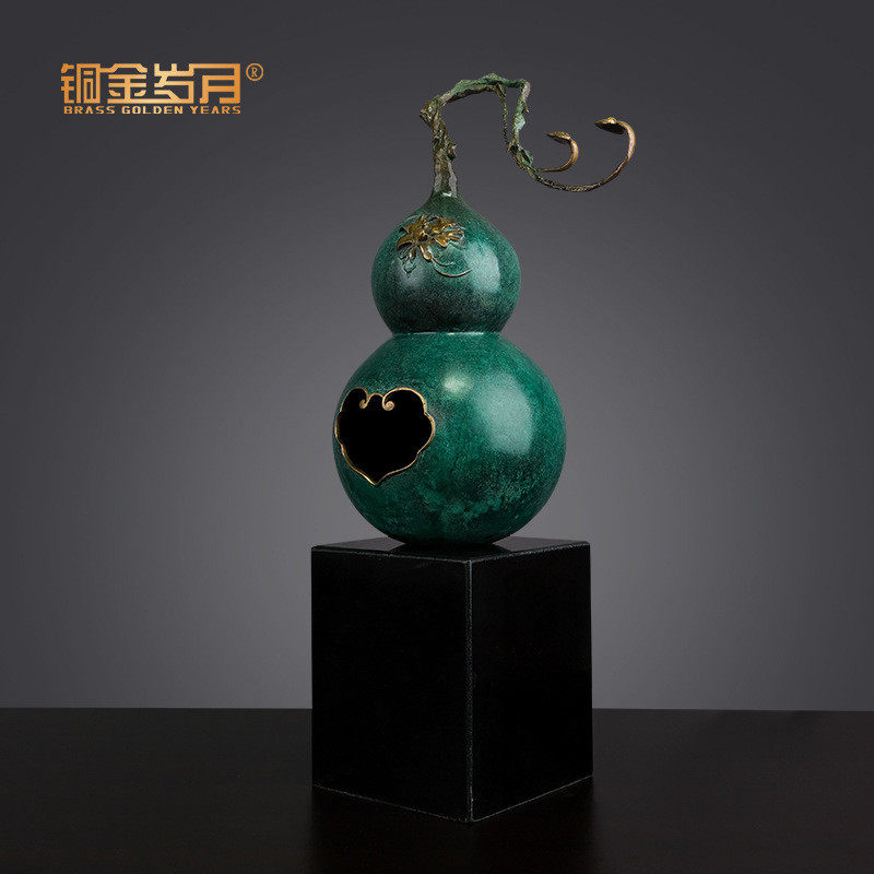 铜金岁月黄铜葫芦摆件批发客厅玄关软装金属工艺品办公室摆件家居