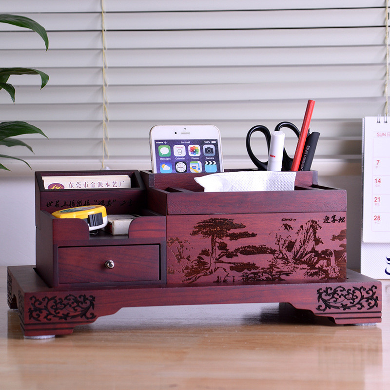 厂家直销红木笔筒桌面座木笔纸巾盒办公用品文具收纳盒多功能实木