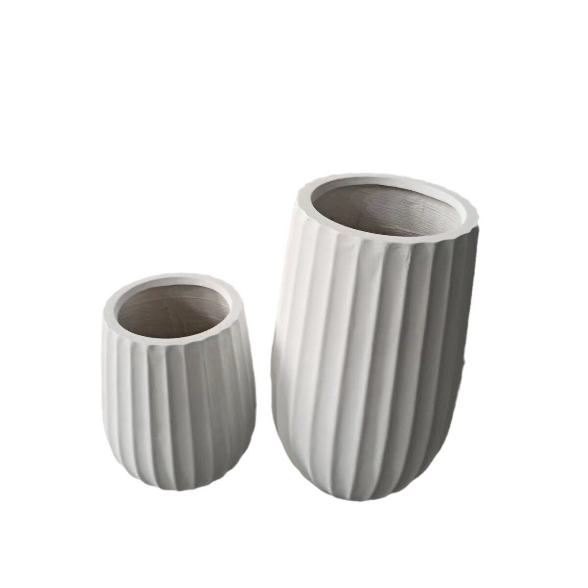 圆球竖纹高筒人行道花器泥落地花盆出口外贸北欧风玻璃纤维露台镁