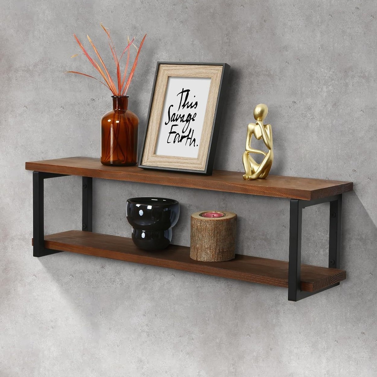 隔板家用置物架家居装饰木制双层厨房浴室收纳整理架复古墙面储物