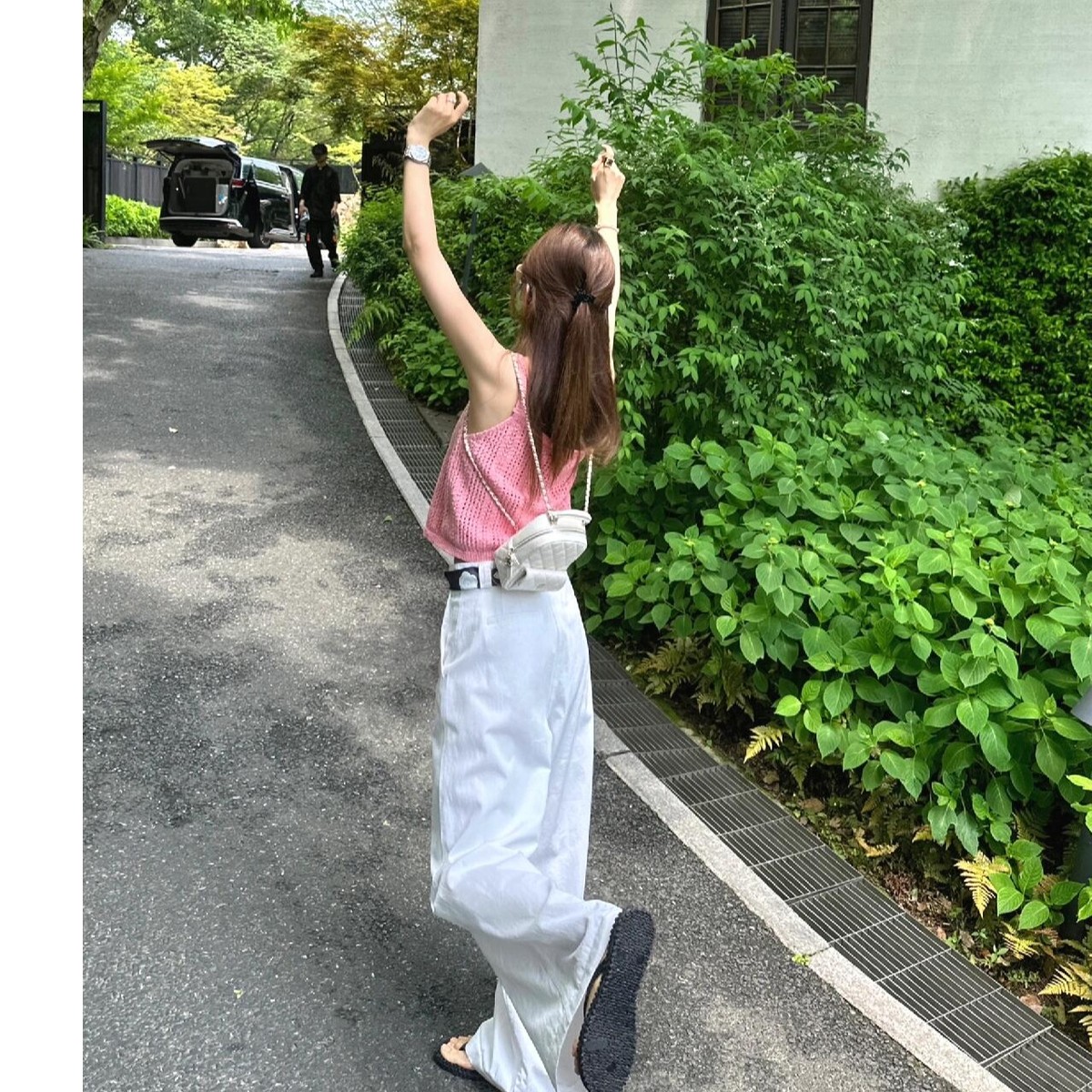 速发高品质辣妹薄款镂空粉色针织吊带背心女夏季外穿v领宽松短款