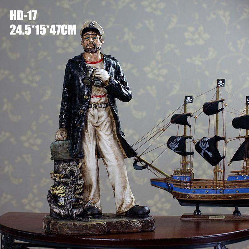 地中海树脂树脂人物摆件海盗风格工艺品船长家居摆件hd-17