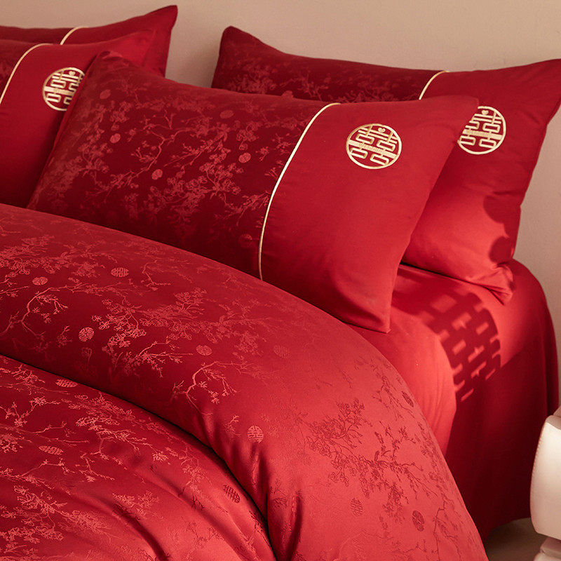 A类全棉婚庆四件套高档礼盒大红色提花被套1.8米陪嫁婚房床上用品,床上用品,婚庆床品套件,淘宝优惠券,粉丝福利购,淘宝优惠卷