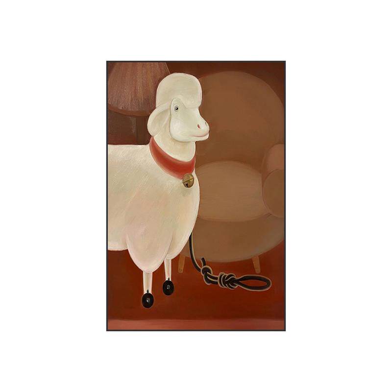 现代轻奢客厅玄关装饰画中古风挂画焦糖色小众背景墙壁画竖版白羊