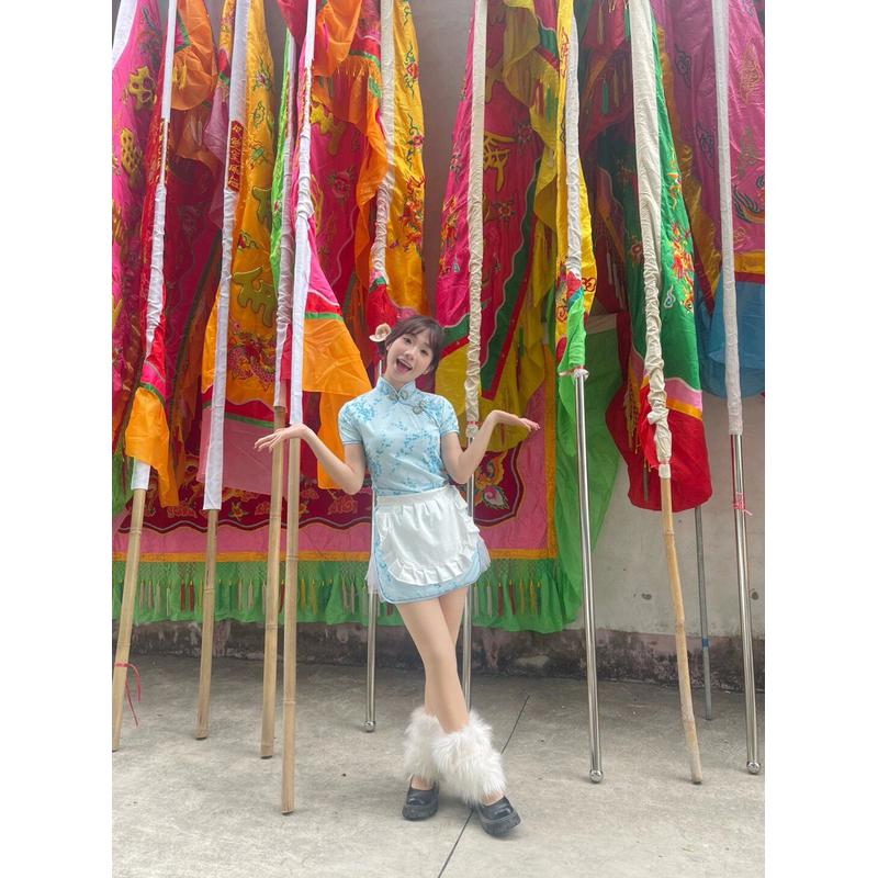 新品中华小厨娘日系软妹Lolita女仆围裙COS服新中式旗袍连衣裙套
