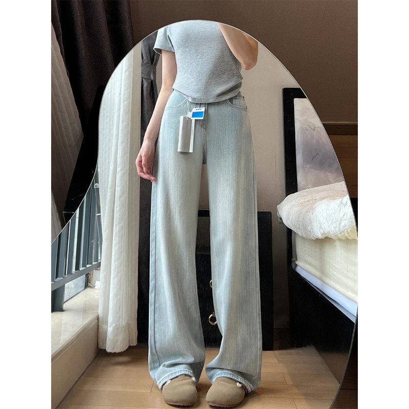 浅蓝色直筒女夏季新款胖妹妹mm宽松显瘦肌理感阔腿长裤,女装/女士精品,大码裤装,淘宝优惠券,粉丝福利购,淘宝优惠卷