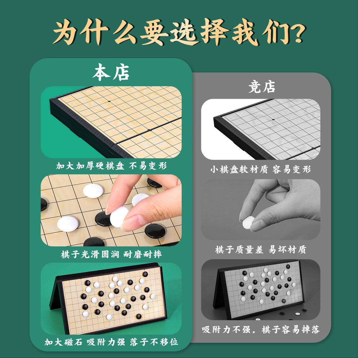 围棋棋盘套装儿童初学五子棋带磁性13路磁吸可折叠便携小学生专用